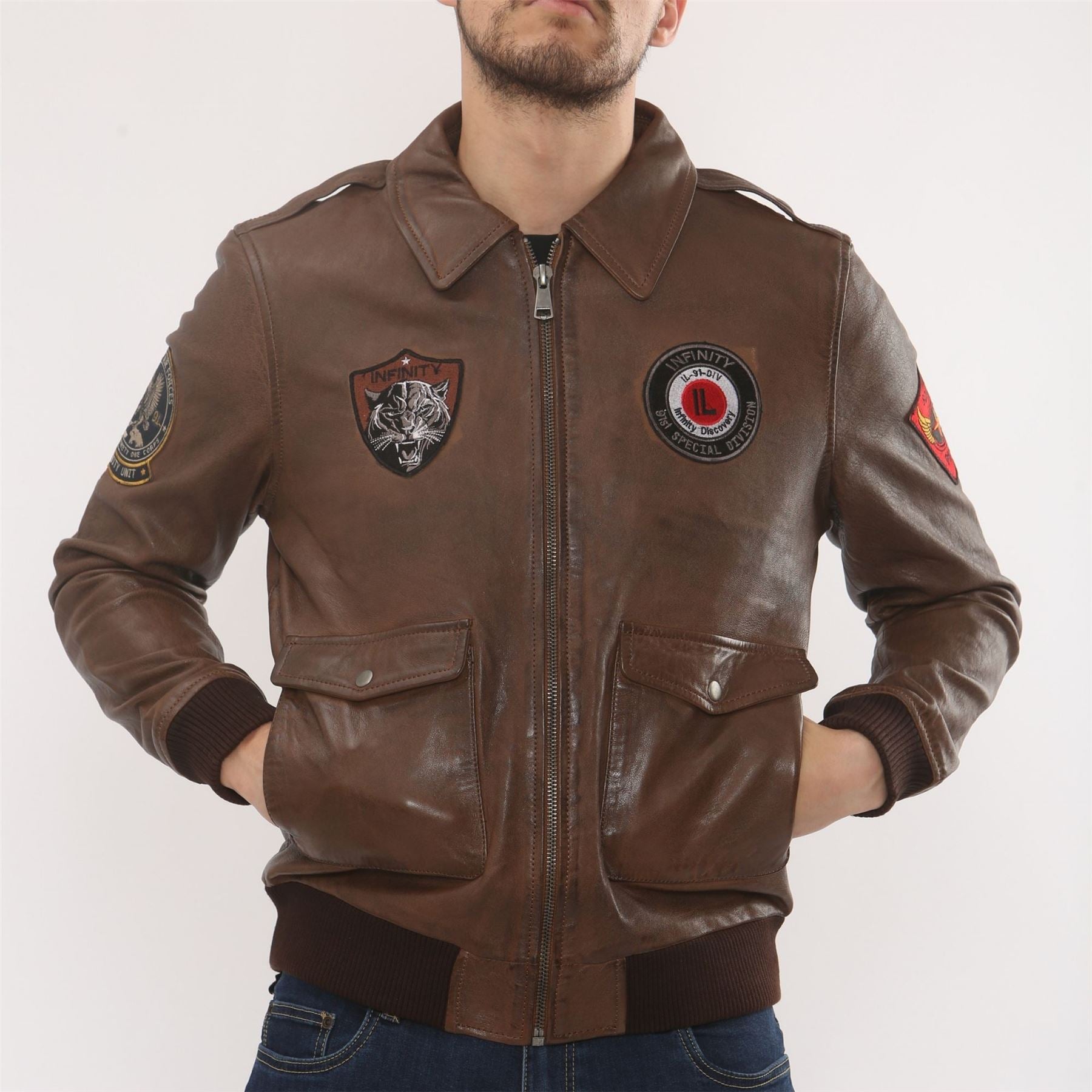 Men's Leather Bomber Jacket Pilot Air Force Style