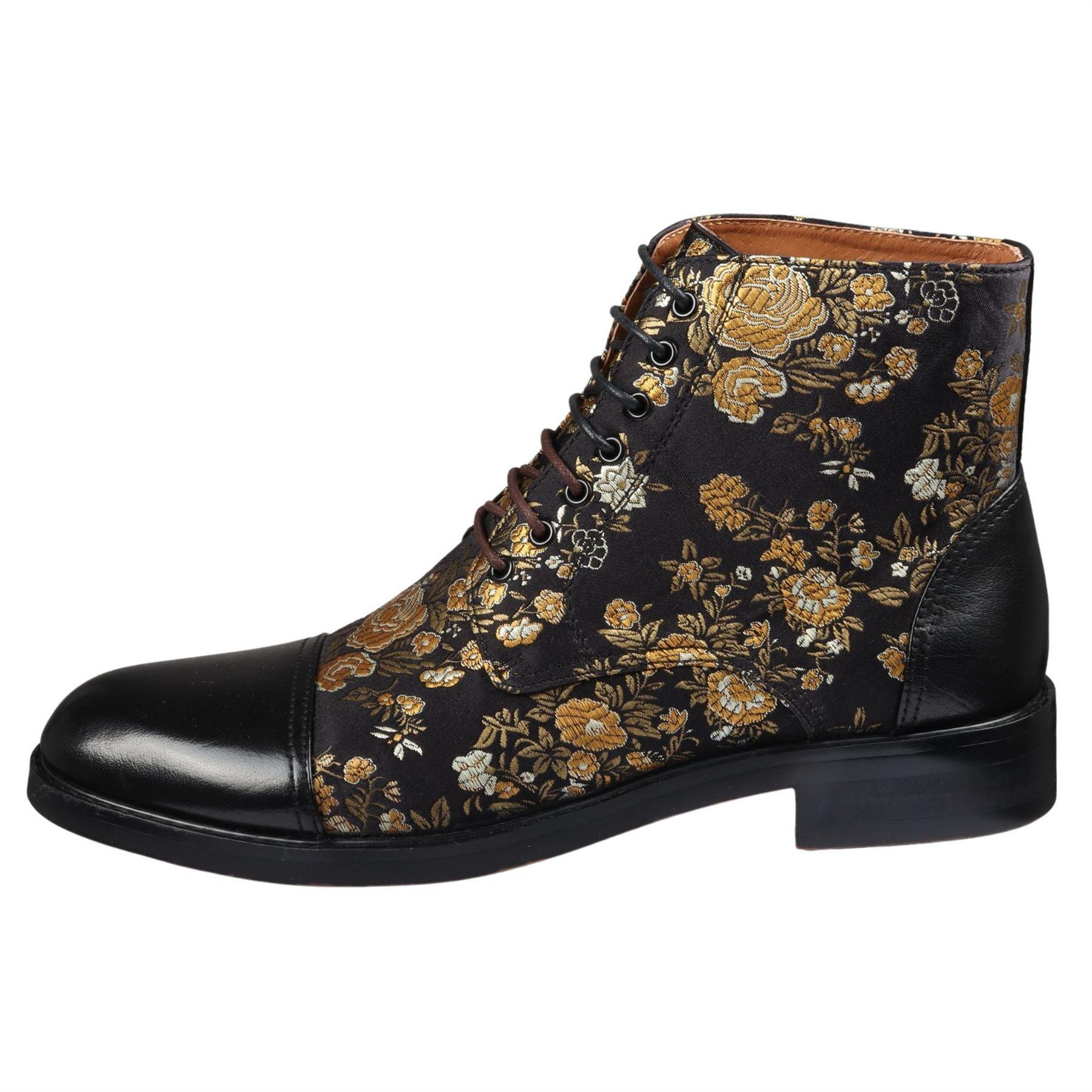 Men's Boot Oxford Brogue Floral Print Lace Up Leather Ankle Boots - Knighthood Store