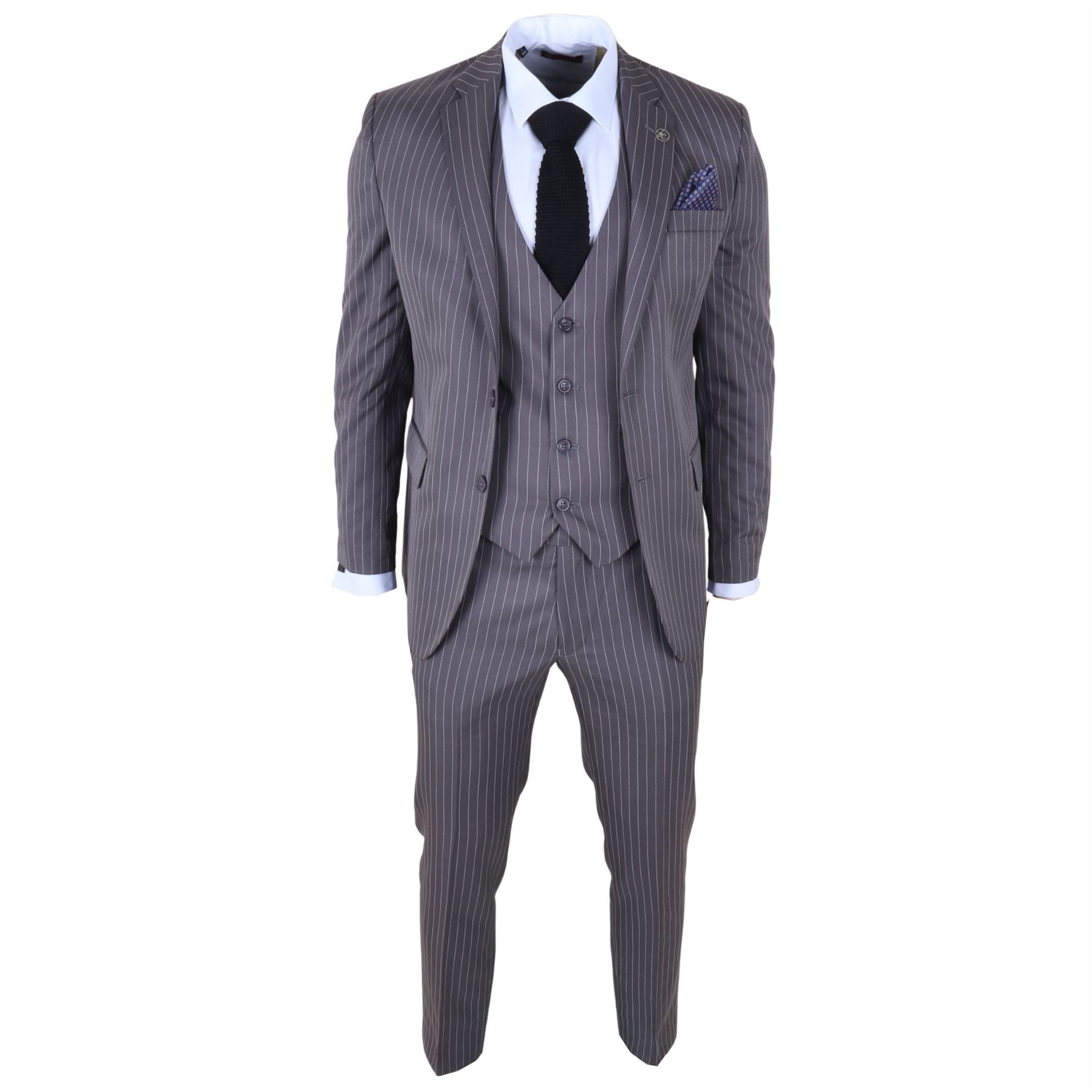 IM44 - Men's Classic Pinstripe 3 Piece Grey Suit