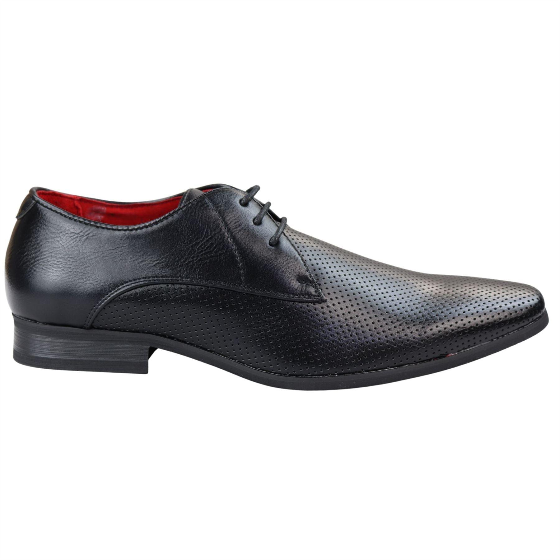 Mens Shoes Smart Formal Perforated Pointed Laced Black Red White Patent Leather PU - Knighthood Store