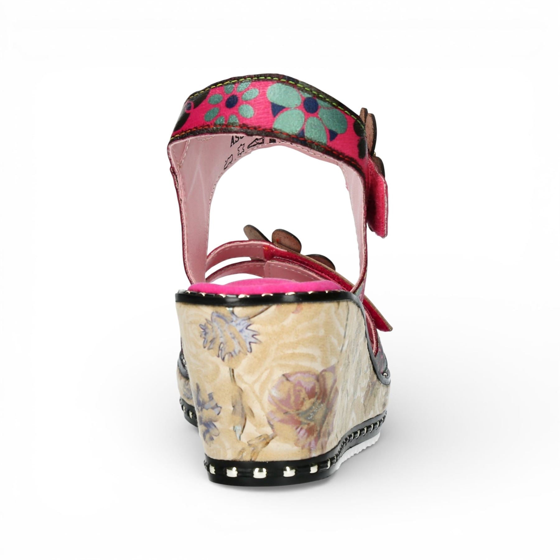 Ballon 08 - Women's Pink Floral Leather Wedge Sandals