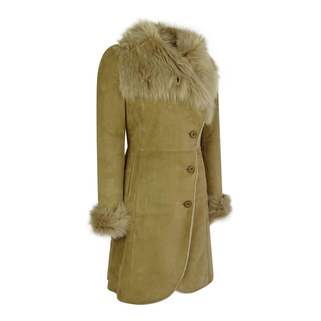 Ladies Real Sheepskin Jacket Suede Button Tailored Fit 3/4 Long Trench Coat Italian - Knighthood Store