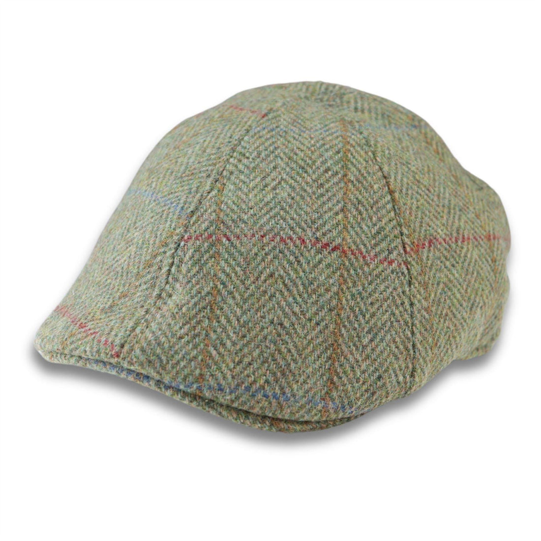 Men's Duckbill Cap Wool Blend Tweed Herringbone Green Check Gatsby Peaked Ivy 6 Panel Hat - Knighthood Store