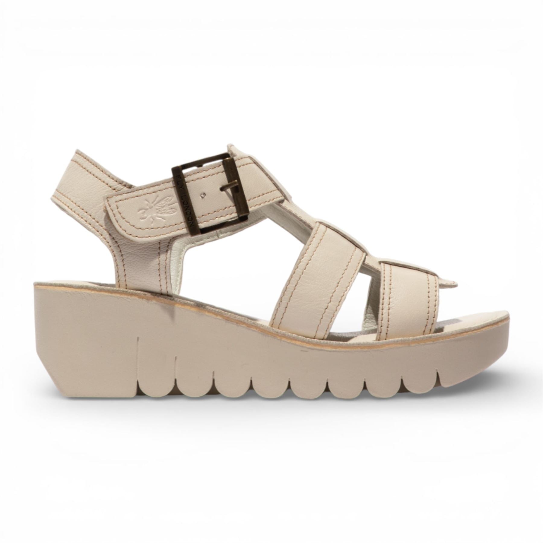 YUDD236FLY - Women’s Off White Leather Wedge Sandals
