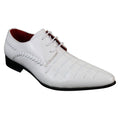 Mens Italian Design White Laced Leather Shiny Patent Shoes Smart Casual - Knighthood Store