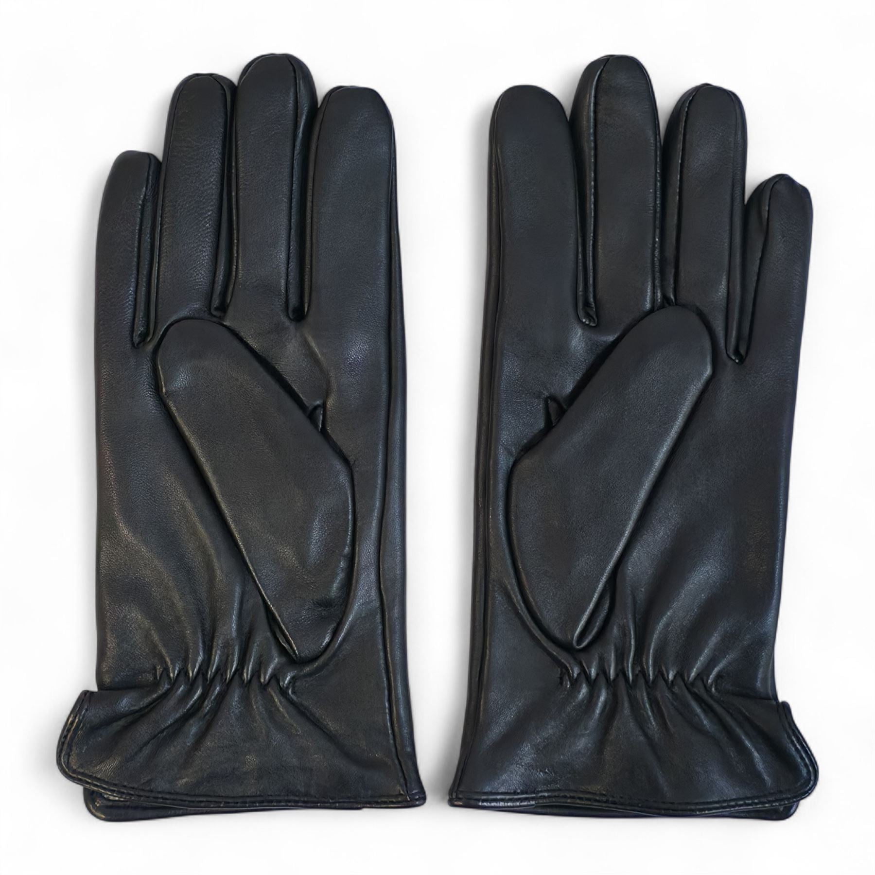 Men's Leather Wool Lined Elastic Wrist Gloves