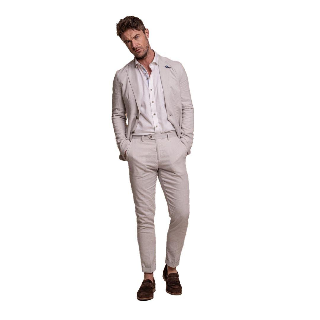 Mens Stone Grey Linen 2 Piece Summer Suit - Knighthood Store