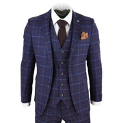 Mens 3 Piece Blue Suit Herringbone Tweed Check Tailored Fit 1920s Wedding Prom