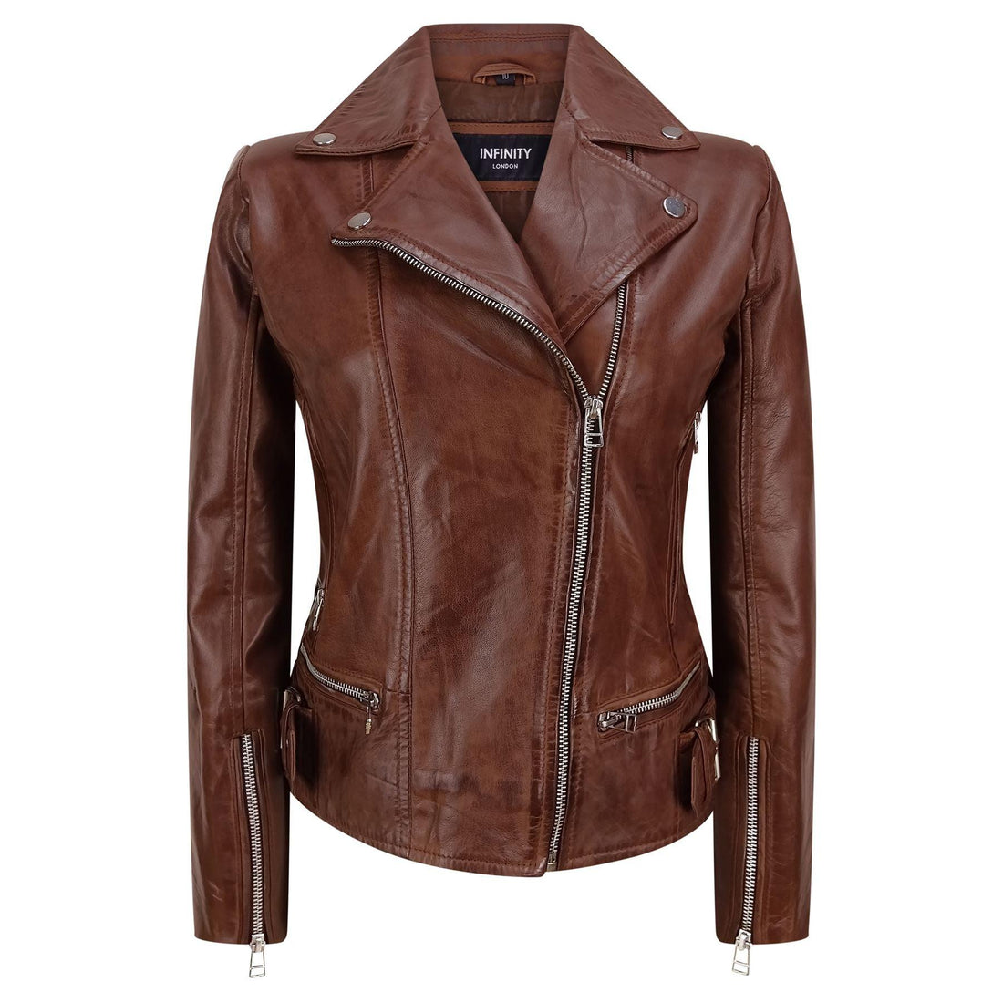 Ladies Women Genuine Real Leather Slim Fit Black Biker Jacket - Knighthood Store