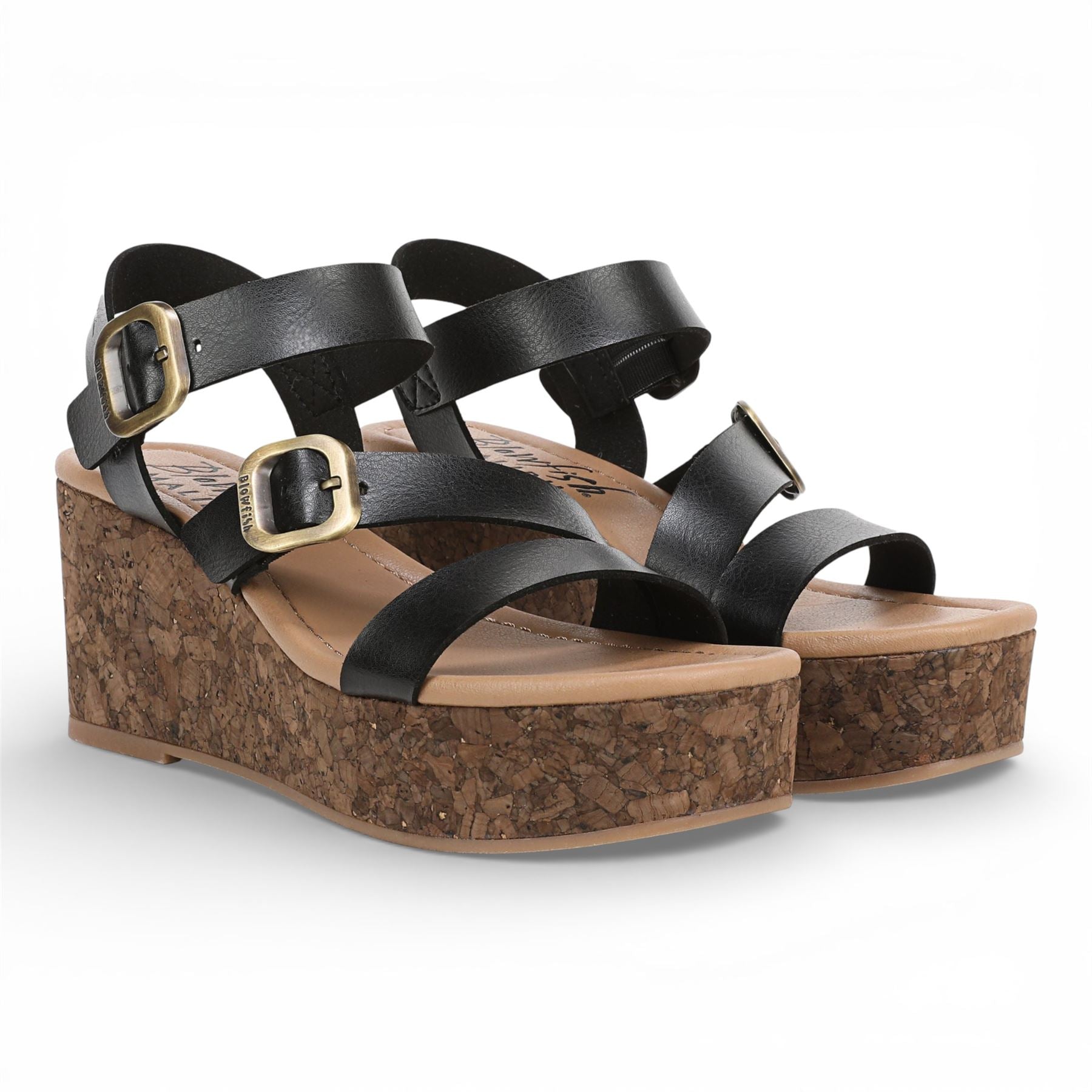 Ali - Women's Black Wedge Strappy Espadrille Heel Sandals