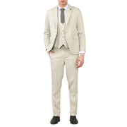 Men's 3 Piece Suit Cream Beige Tailored Fit Wedding Classic Prom Formal Textured
