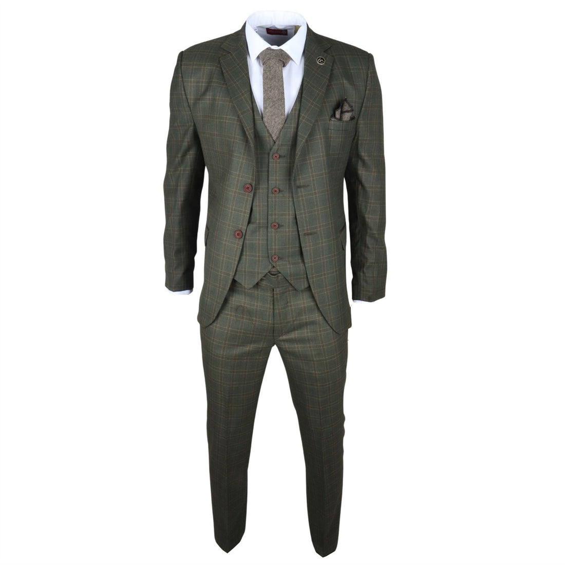 Men's Suit 3 Piece Green Checkered Tailored Fit Classic Formal Dress