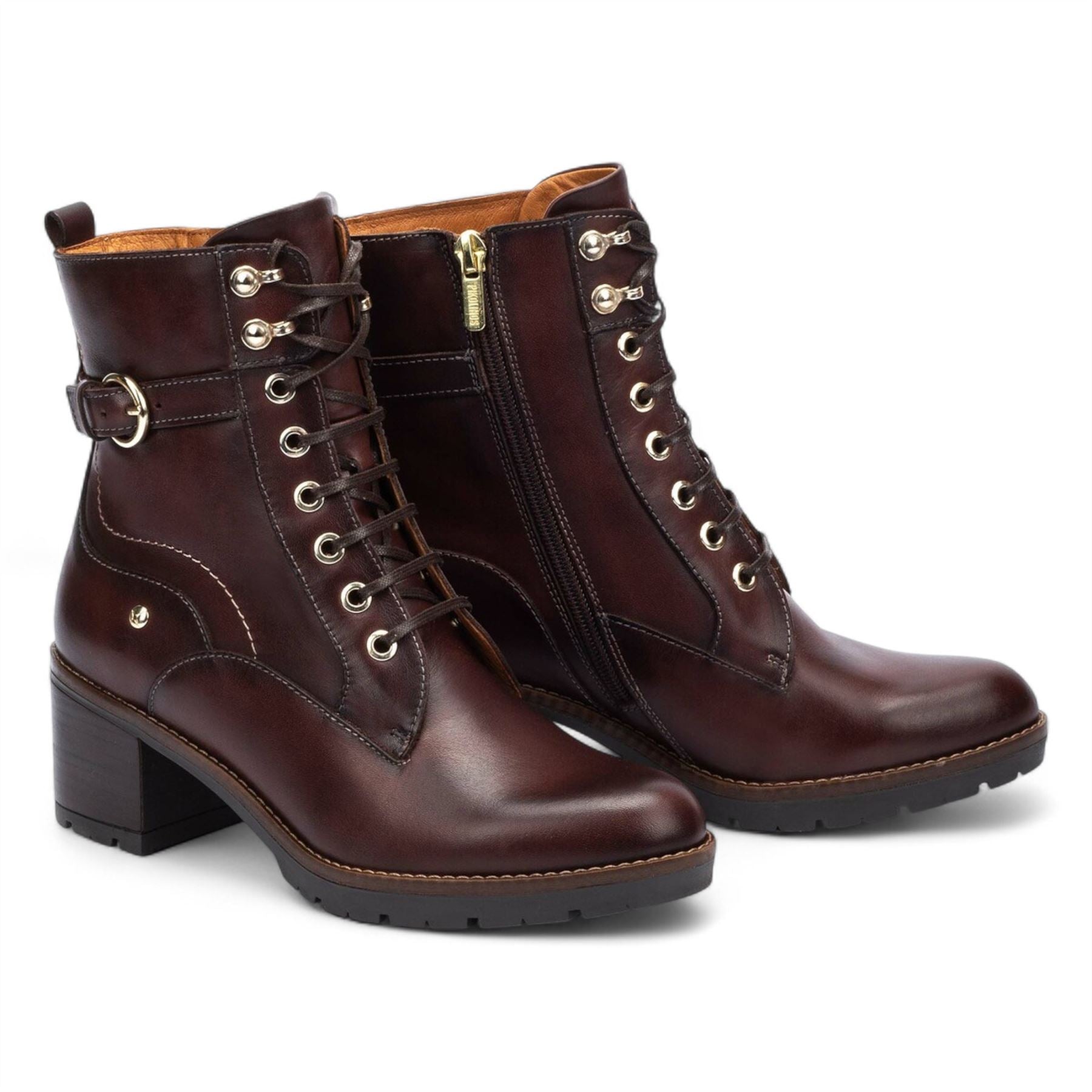 Llanes - Women’s Caoba Brown Leather Mid-Heel Ankle Boots
