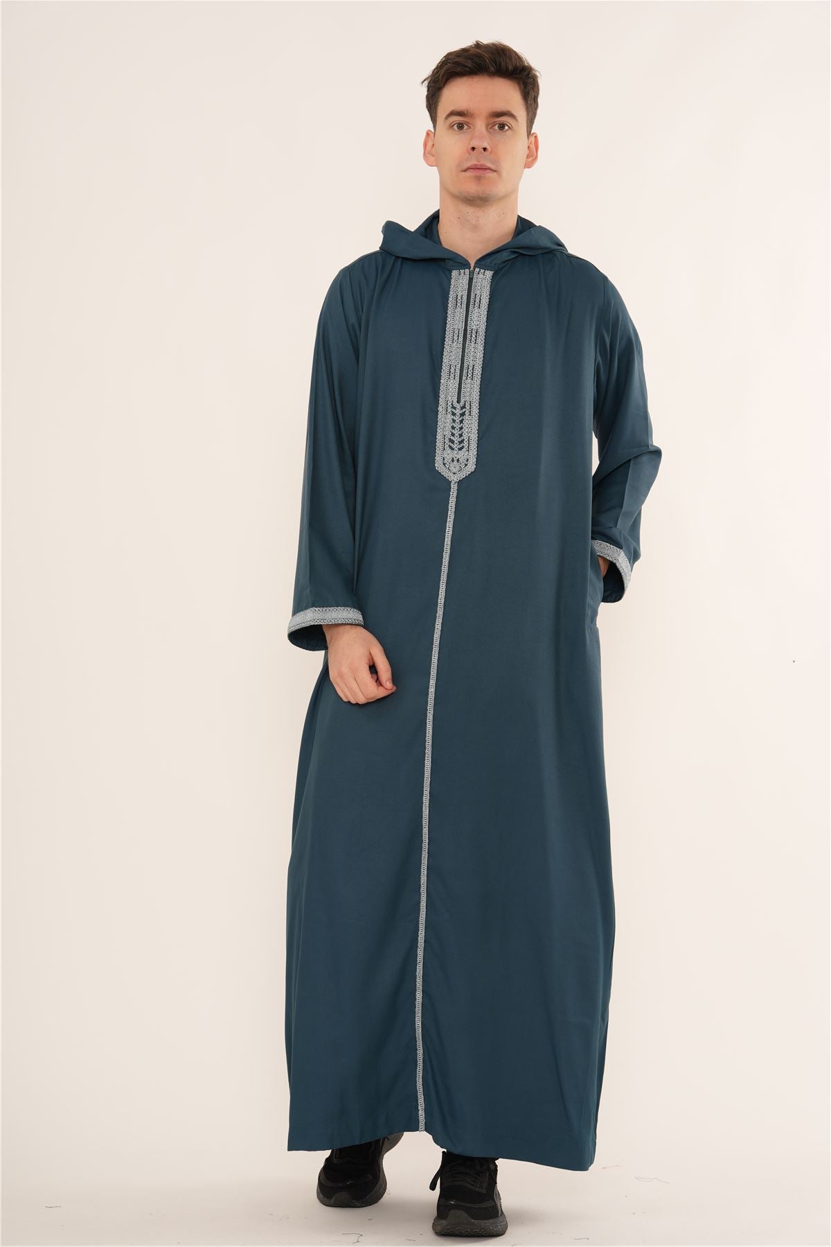 Men's Hooded Gandoura Embroidery Moroccan Thobe