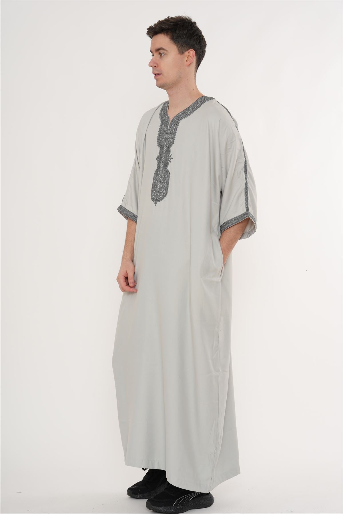 Men's Half Sleeve Embroidery Moroccan Thobe