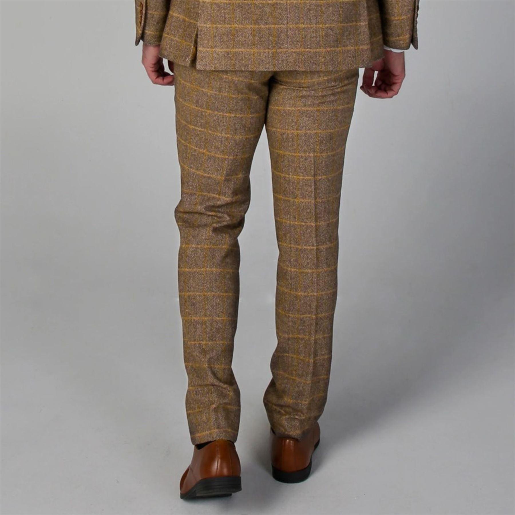 Men's Brown Trousers Tweed Herringbone Wool Blend Pants - Knighthood Store