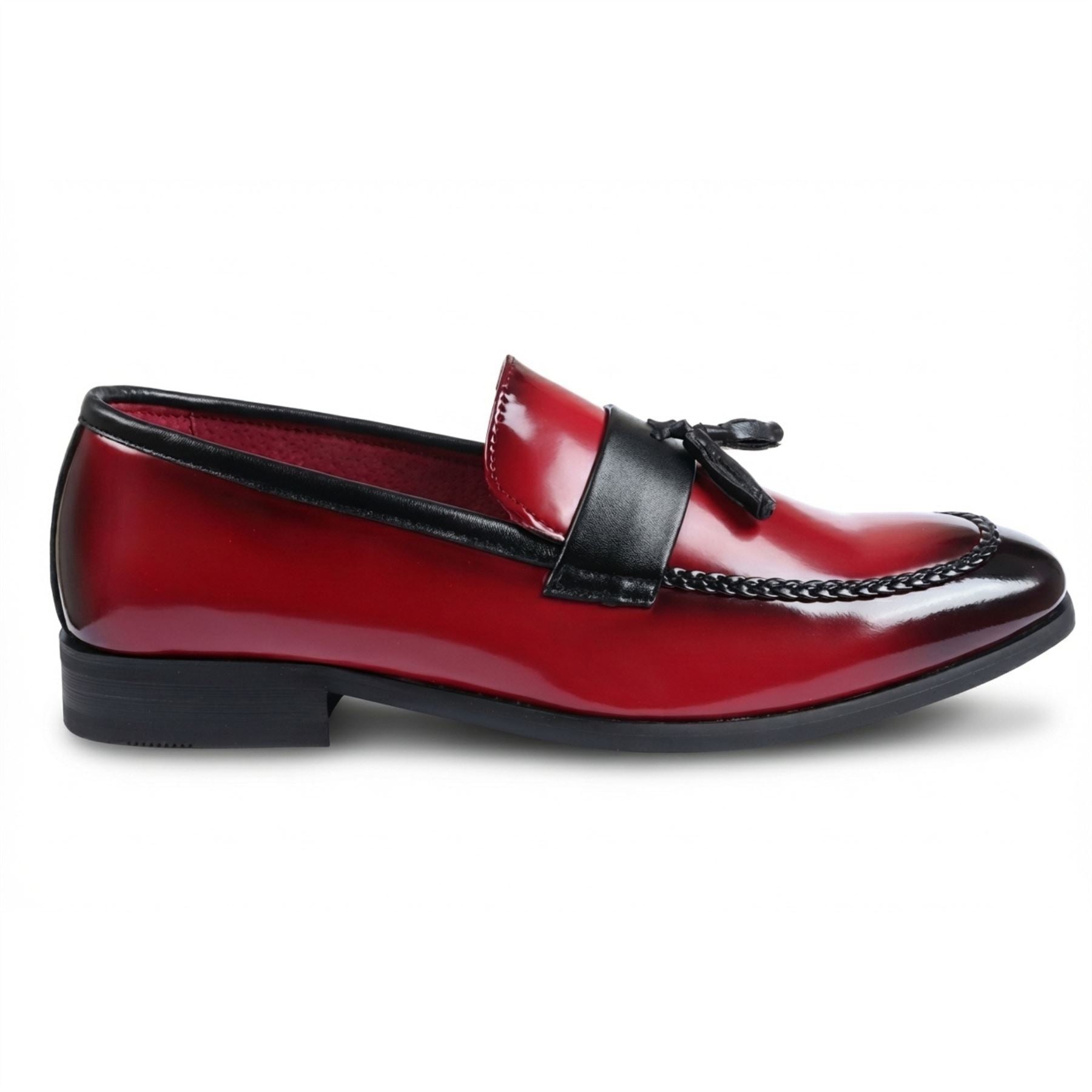 Men's Tassel Loafers High-Gloss Slip-On Moc Toe Formal Dress Shoes