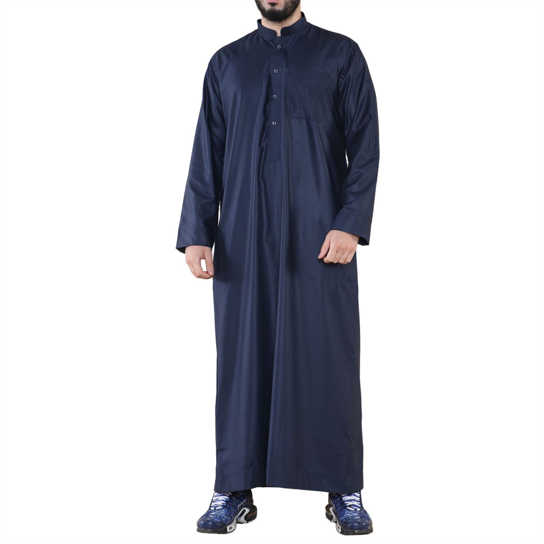 Mens Thobe Jubba Nehru Stand Collar Islamic Clothing Muslim Cotton Kaftan Dress Robe Saudi