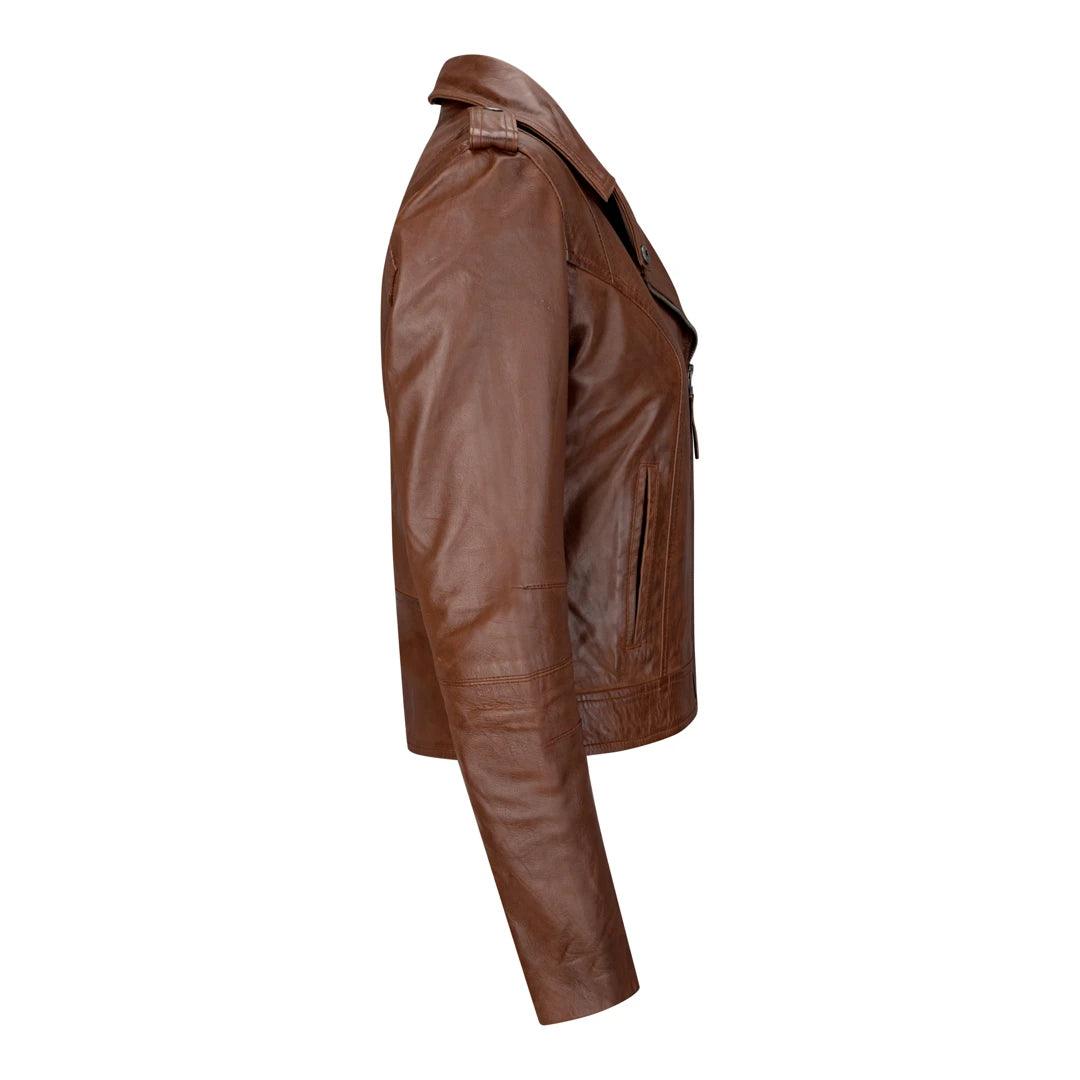 Ladies real Leather Brown Slim Fit Short Retro Leather Jacket - Knighthood Store