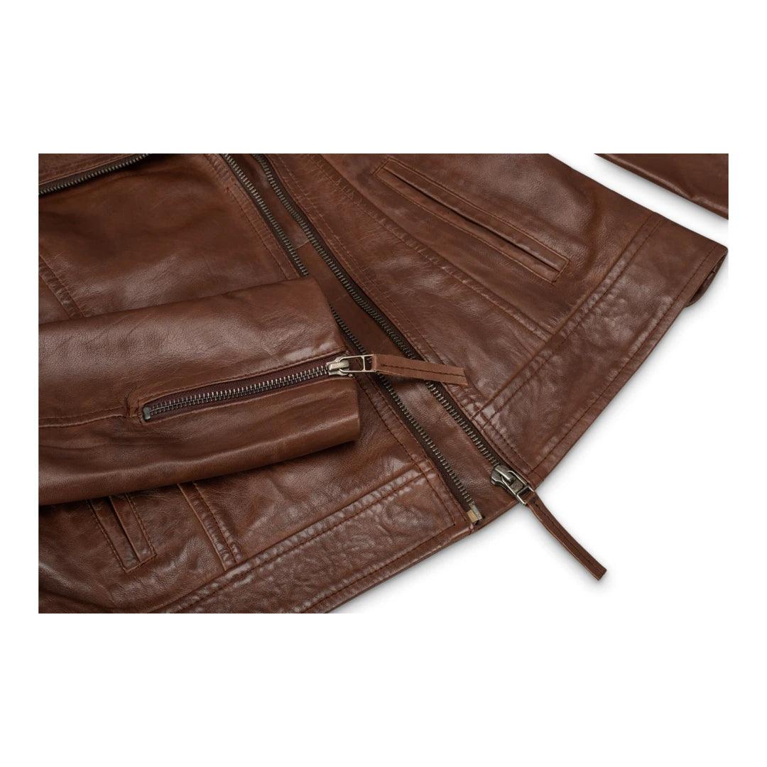 Ladies real Leather Brown Slim Fit Short Retro Leather Jacket - Knighthood Store