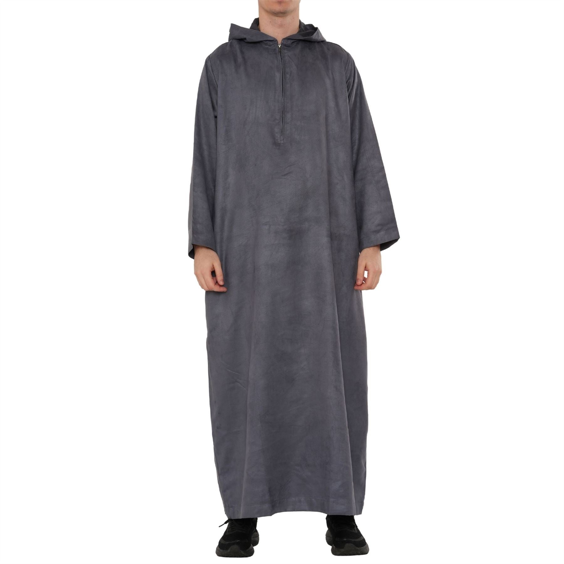 HM12 - Men's Hooded Suede Thobe Emirati Omani Zipped Thobe