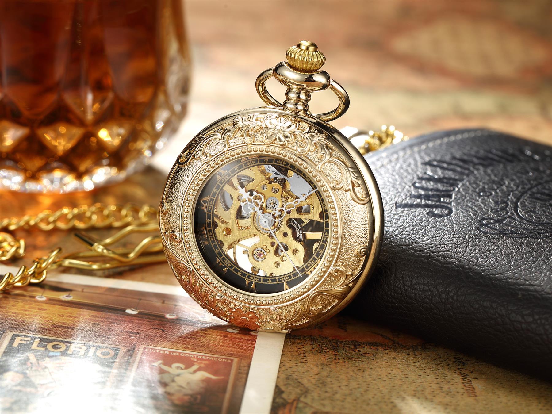 Mechanical Skeleton Half Hunter Vintage Pocket Watch