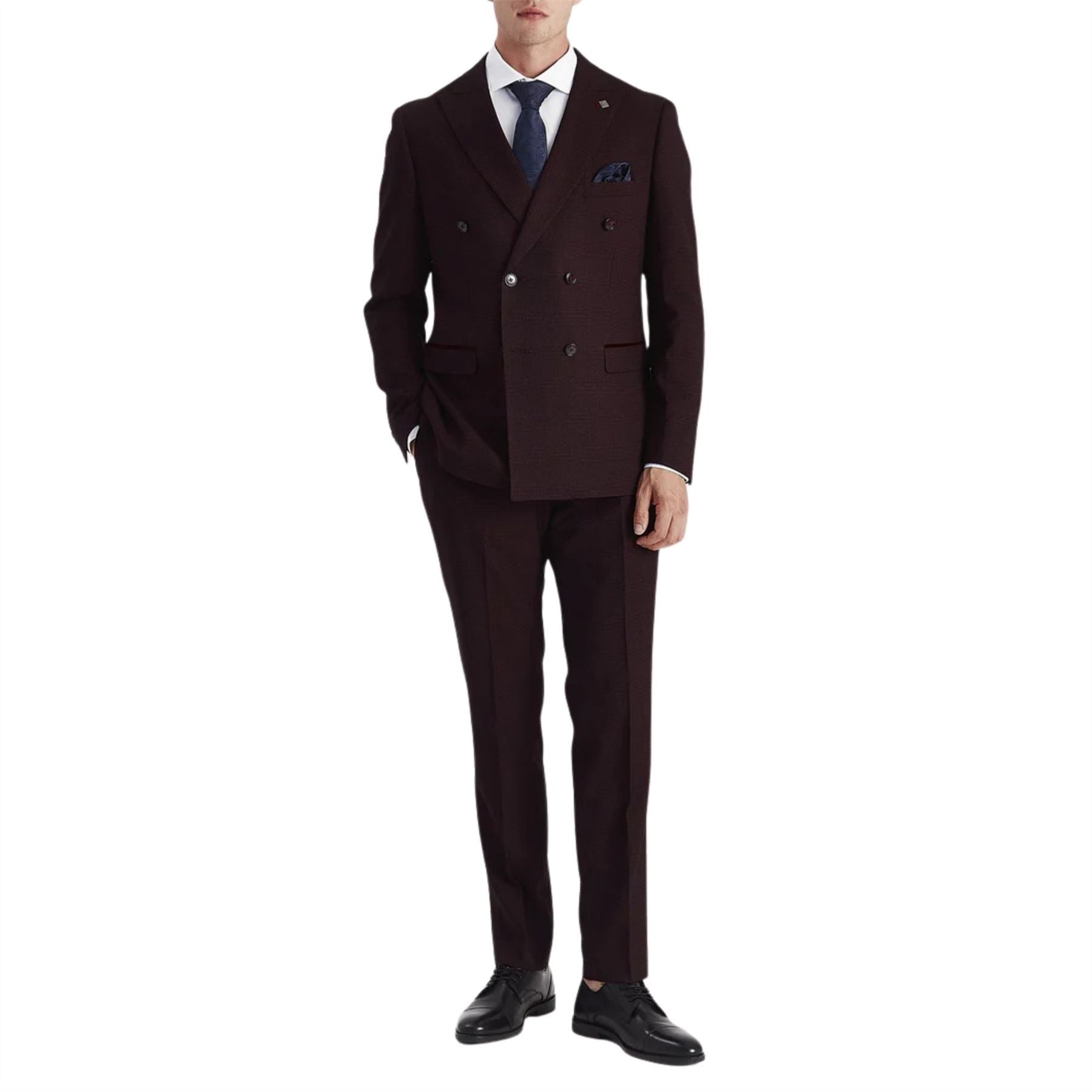 Regent - Men's Burgundy 2 Piece Double Breasted Suit