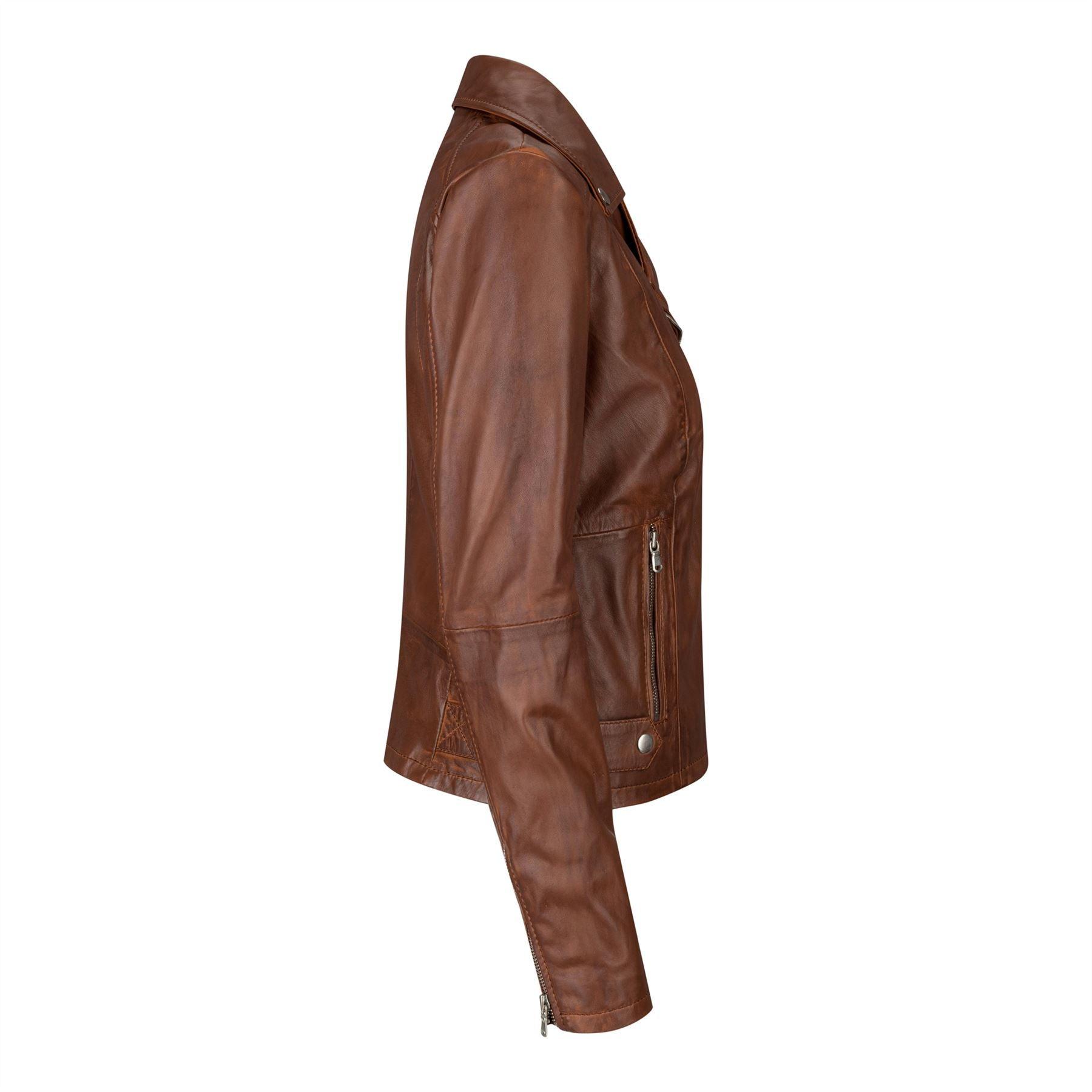 BRANDO' Ladies Women Timber Brown Classic Biker Style Leather Jacket - Knighthood Store