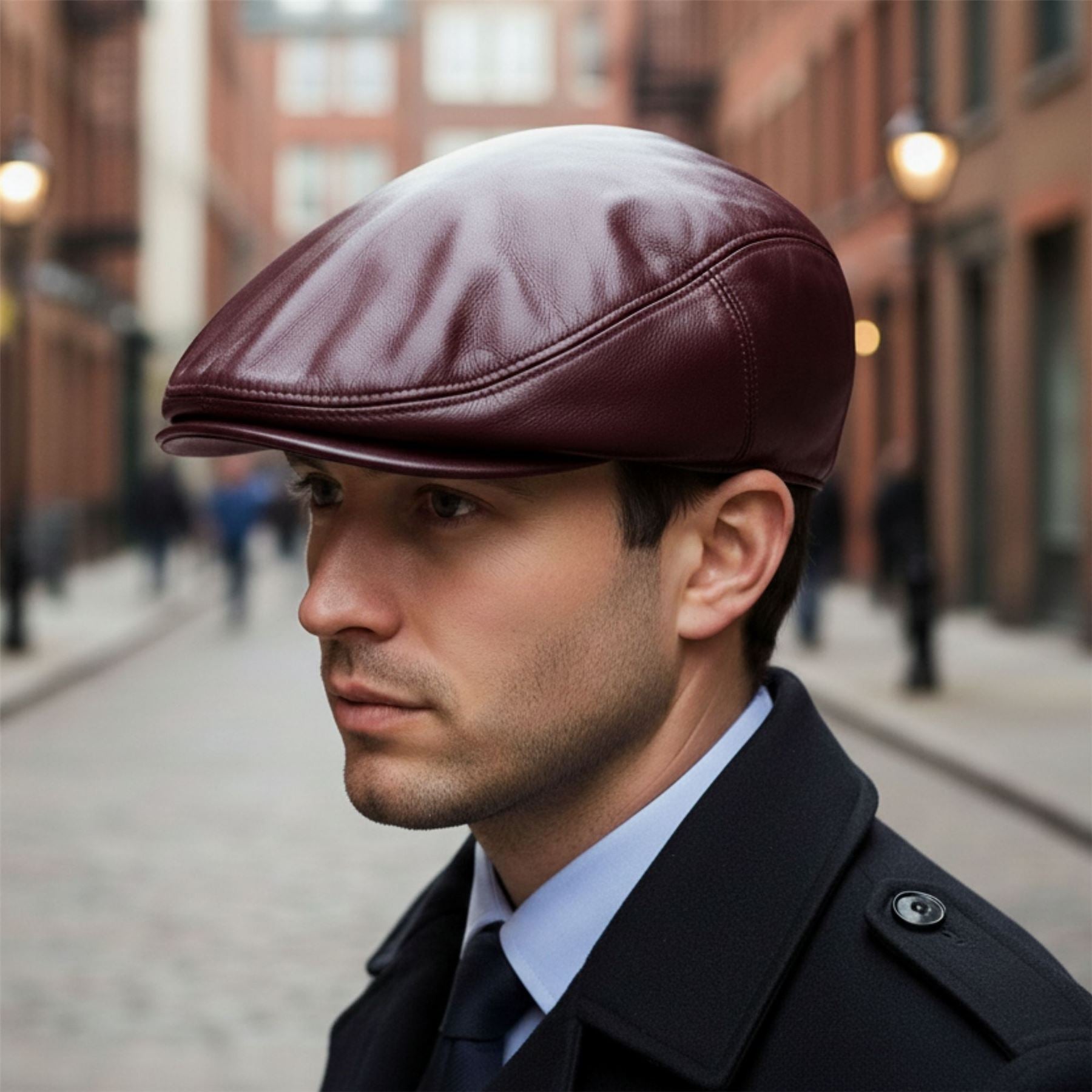 Men's Real Leather Ivy Newsboy Peaked Flat Cap