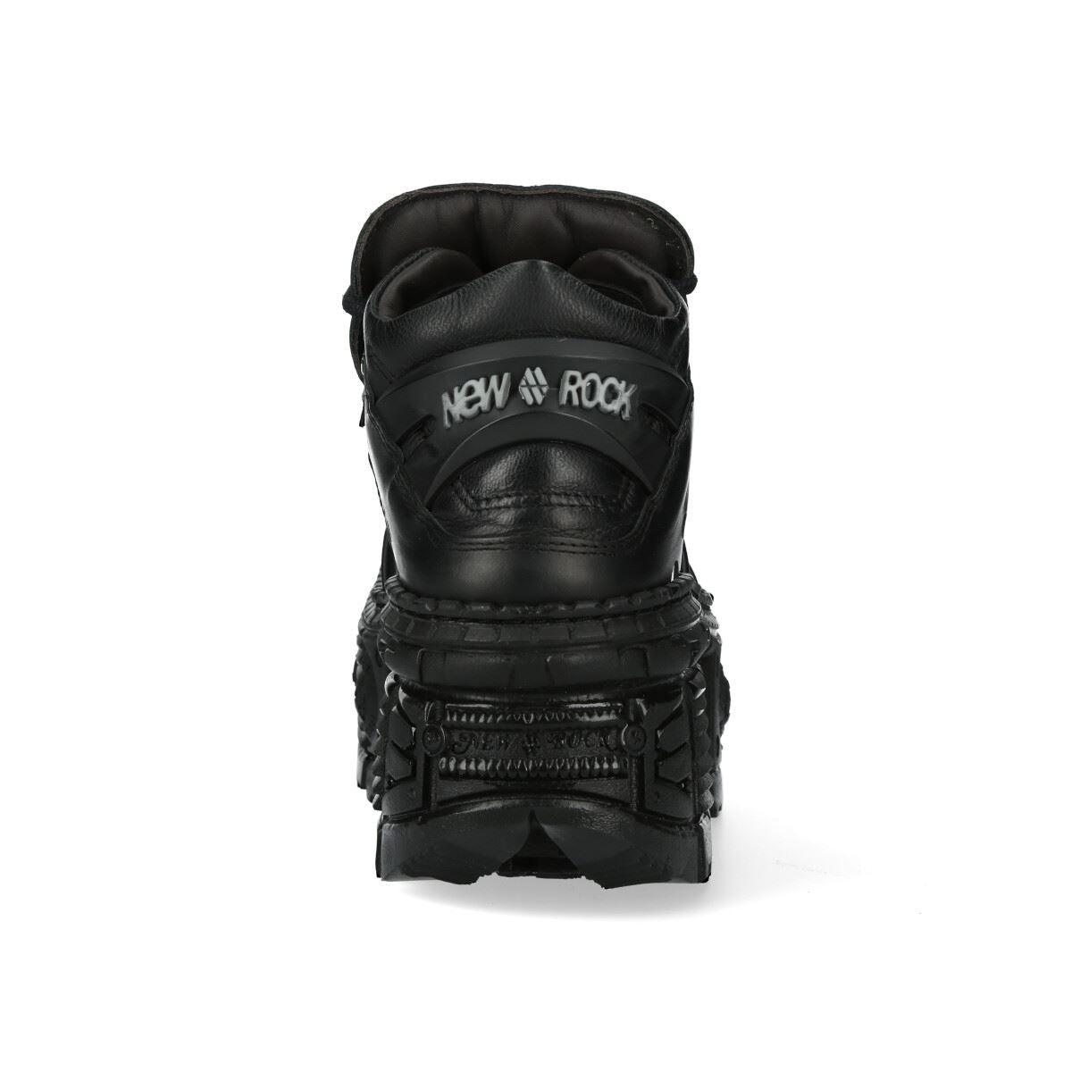 New Rock Boots Punk Rock WALL106-S12 Metallic Black Leather Platform Boots - Knighthood Store