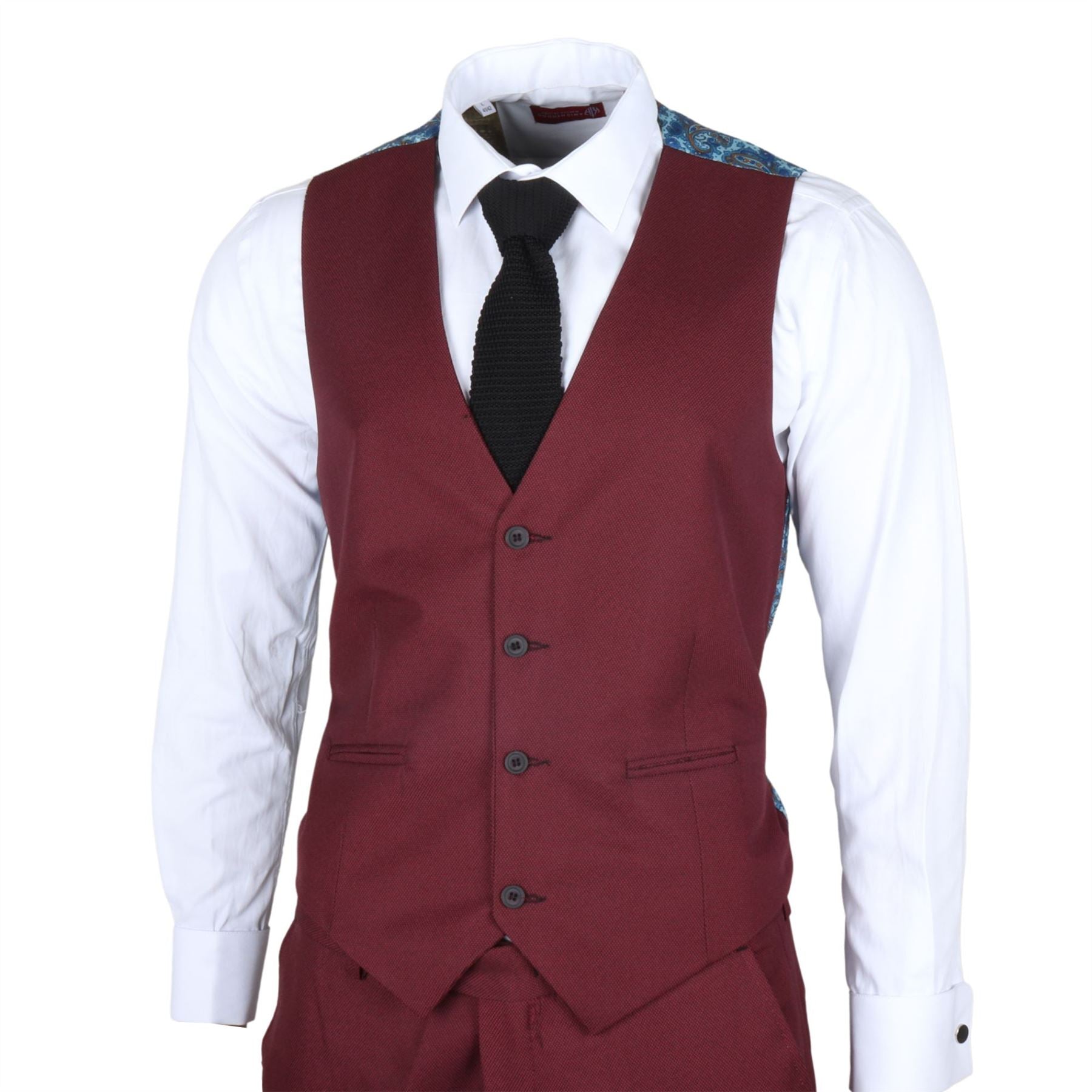 Men's Suit 3 Piece Burgundy Classic Birdseye Wedding Formal Dress