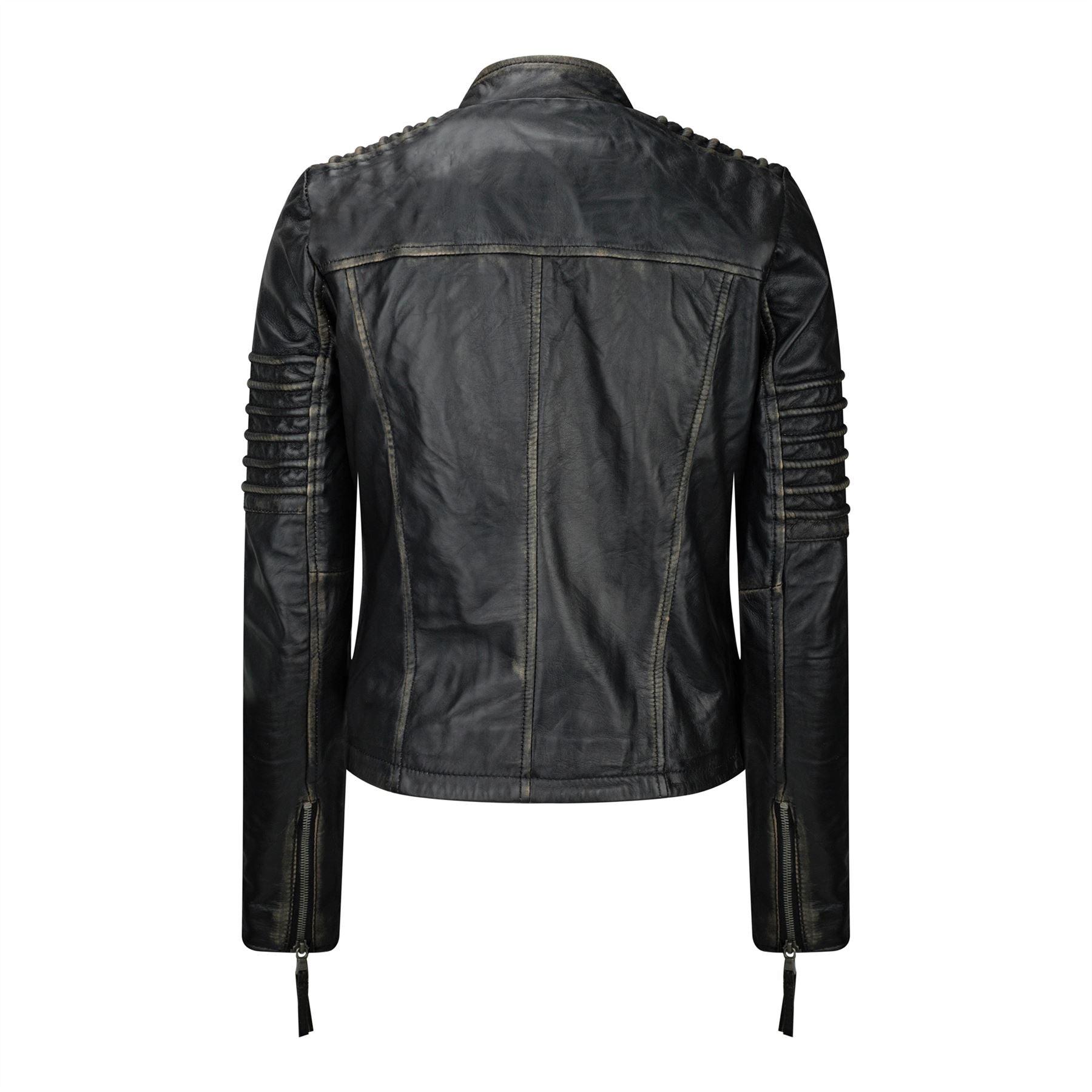Womens Ladies Girls Soft Black Gold Real Leather Short Biker Style Jacket - Knighthood Store