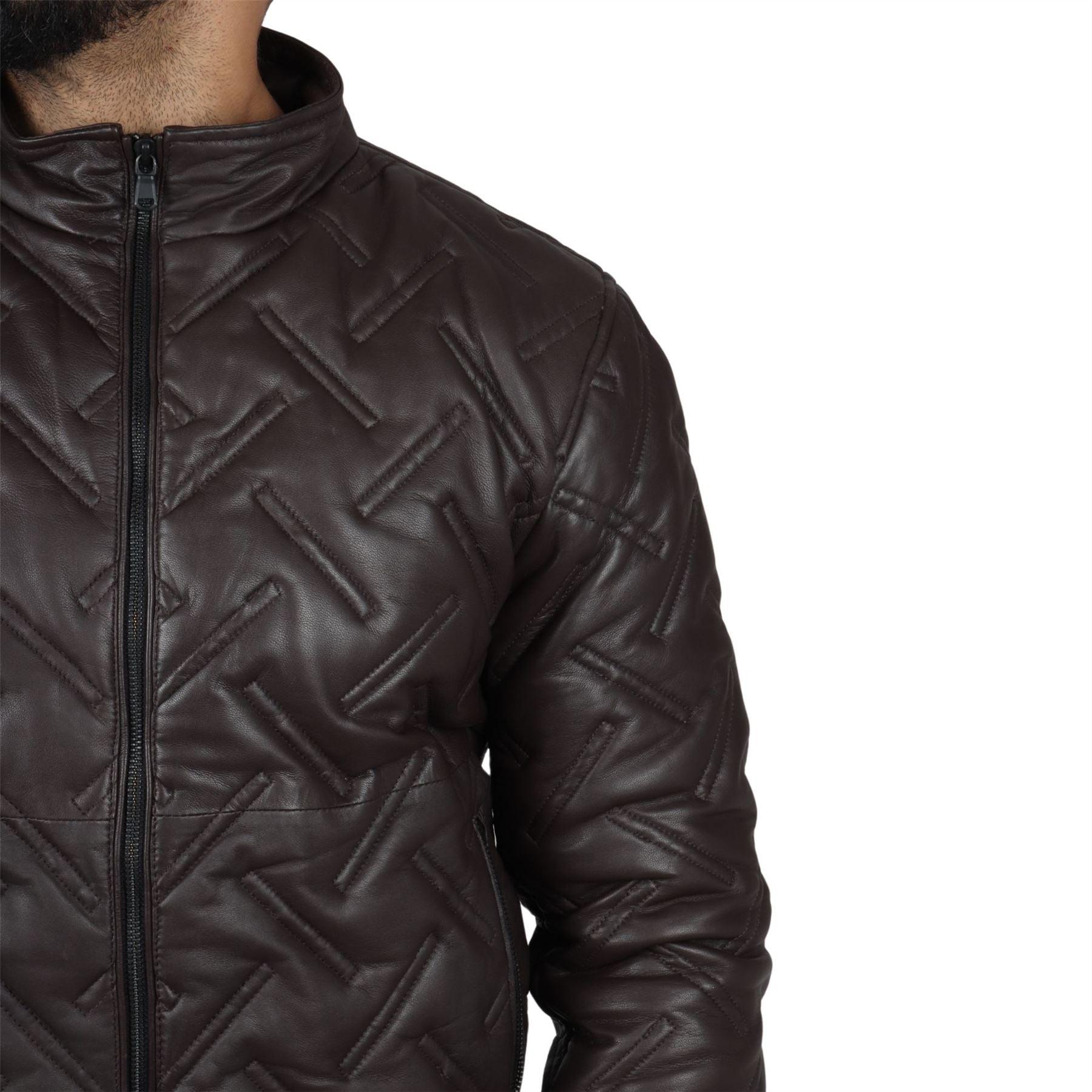 Men's Puffer Quilted Bomber Jacket Real Leather Casual - Knighthood Store