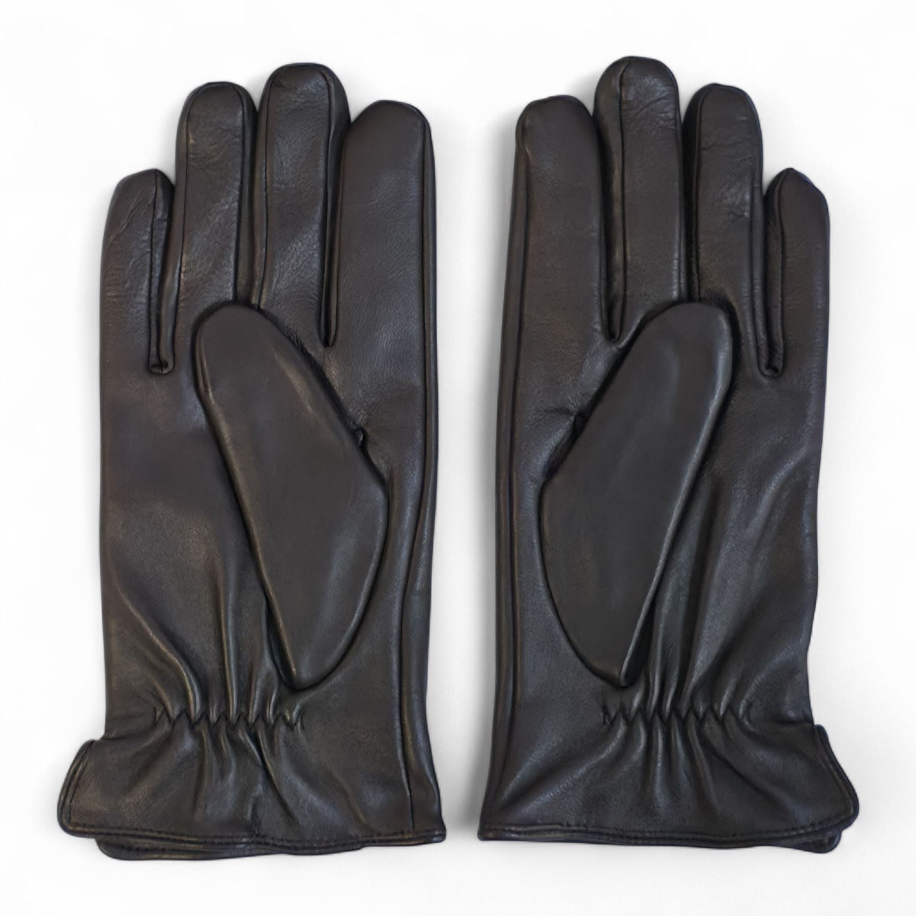 Men's Leather Wool Lined Elastic Wrist Gloves