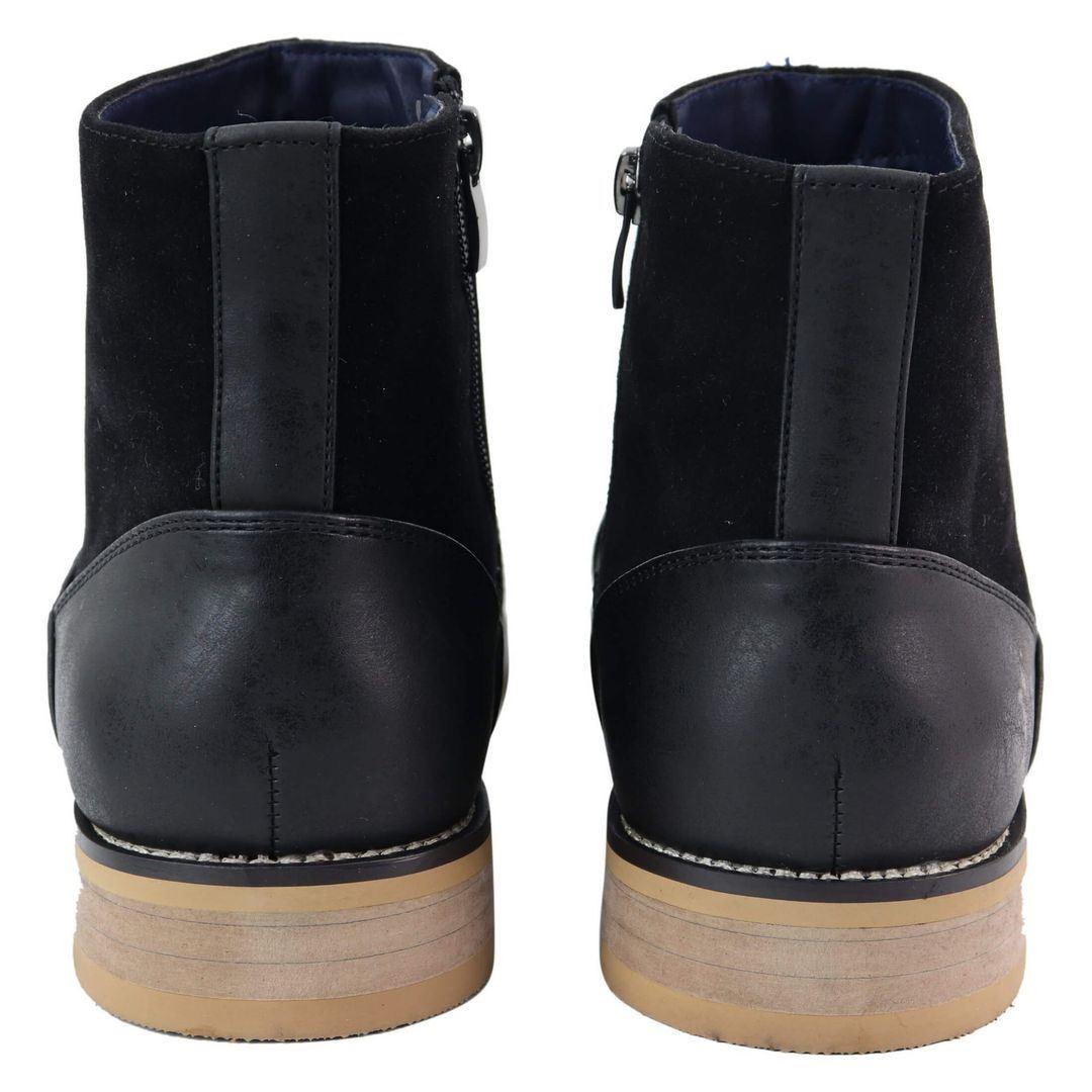 Mens Real Suede Leather Boots Slip on Side Zip Smart Casual Black Navy Blue - Knighthood Store