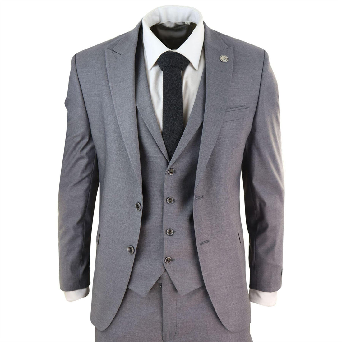 Mens 3 Piece Suit Grey Tailored Fit Smart Formal 1920s Classic Vintage Gatsby - Knighthood Store