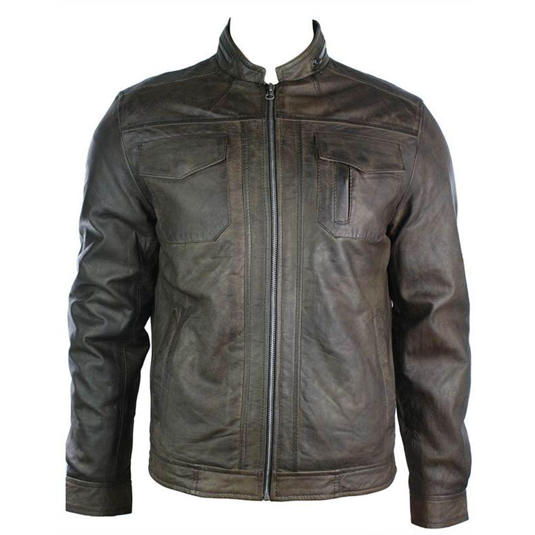 Mens Short Zipped Casual Wine Burgundy Real Leather Retro Biker Jacket Washed Vintage - Knighthood Store
