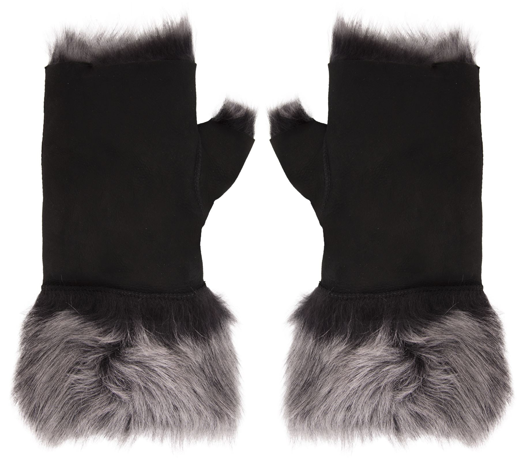 Women’s Suede Leather Shearling Lined Fingerless Gloves