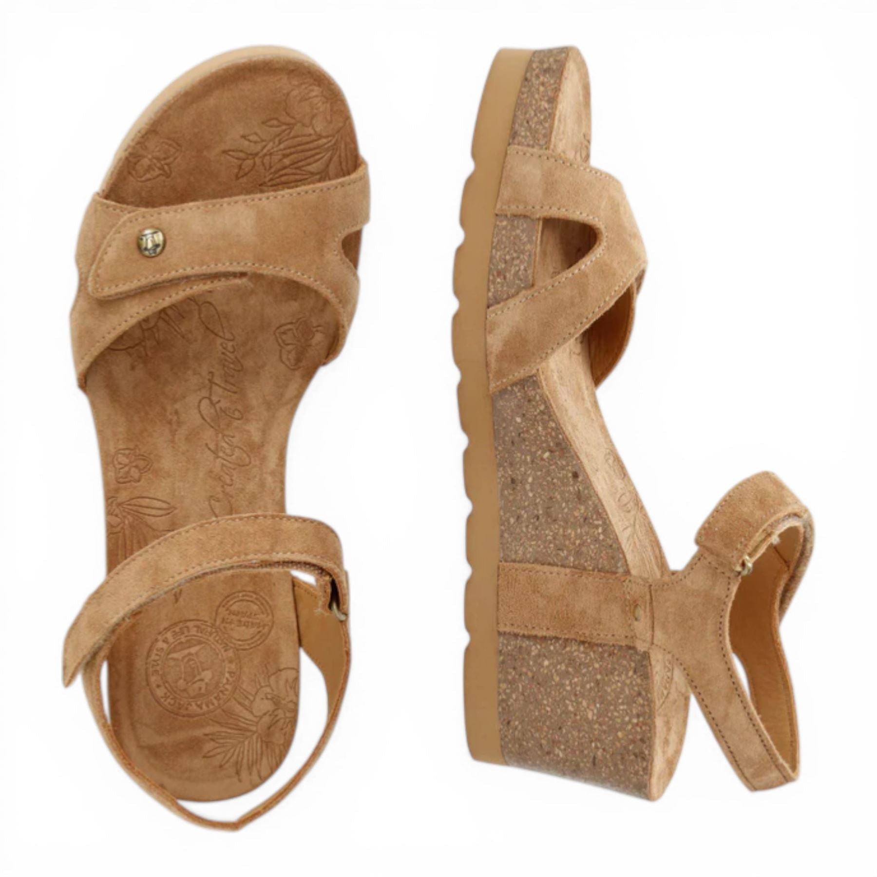 Julia B74 - Women's Wedge Bark Brown Suede Leather Sandals