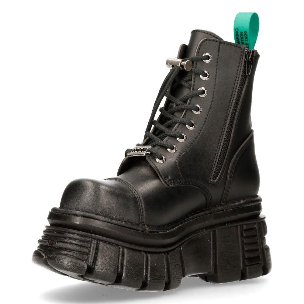 New Rock M-NewMILI083-VS2 VEGAN BOOTS Combat Black Leather Platform Biker Shoes - Knighthood Store