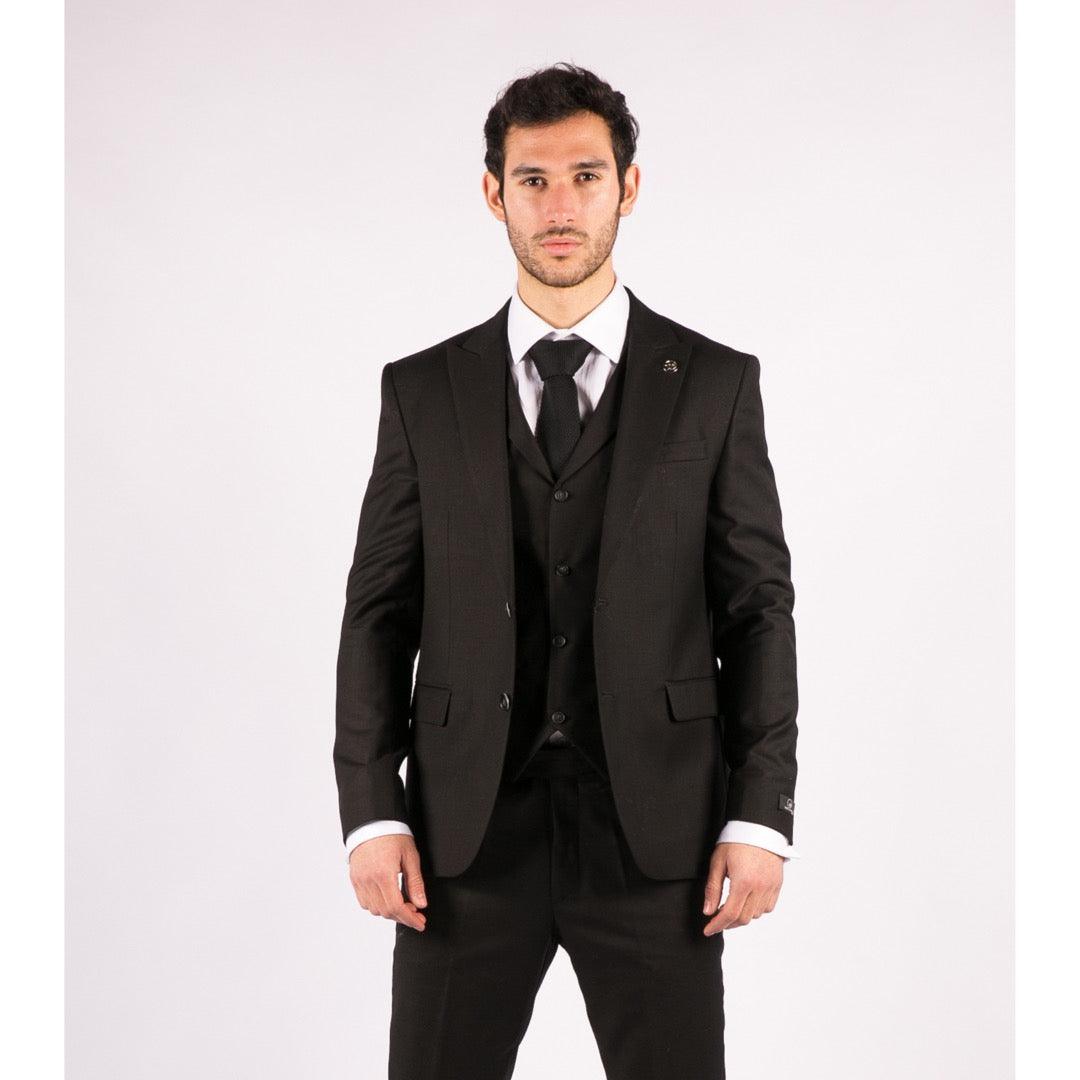 Mens 3 Piece Suit Black Tailored Fit Smart Formal 1920s Classic Vintage Gatsby - Knighthood Store