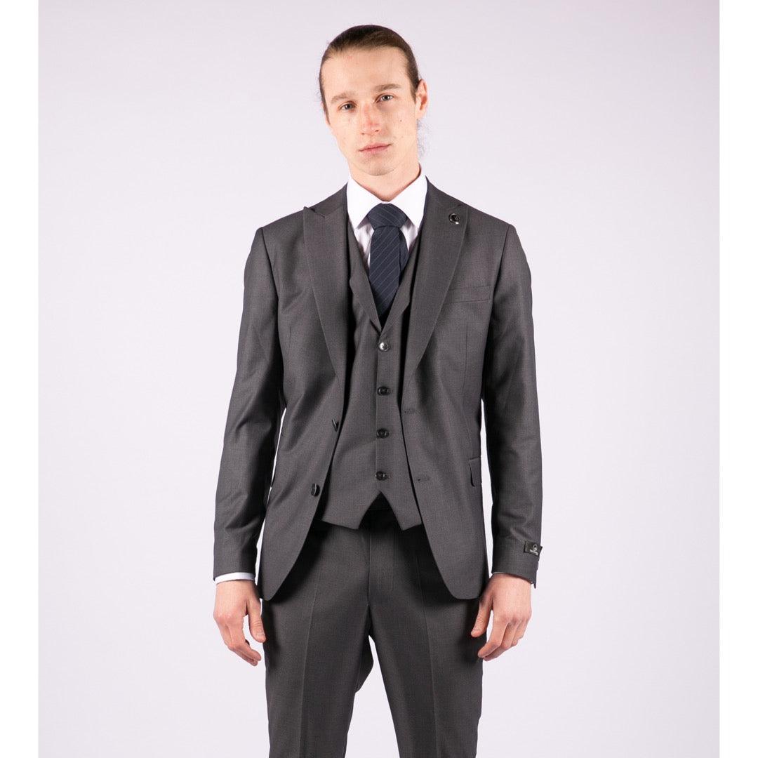 Mens 3 Piece Suit Charcoal Tailored Fit Smart Formal 1920 Classic Vintage Gatsby - Knighthood Store