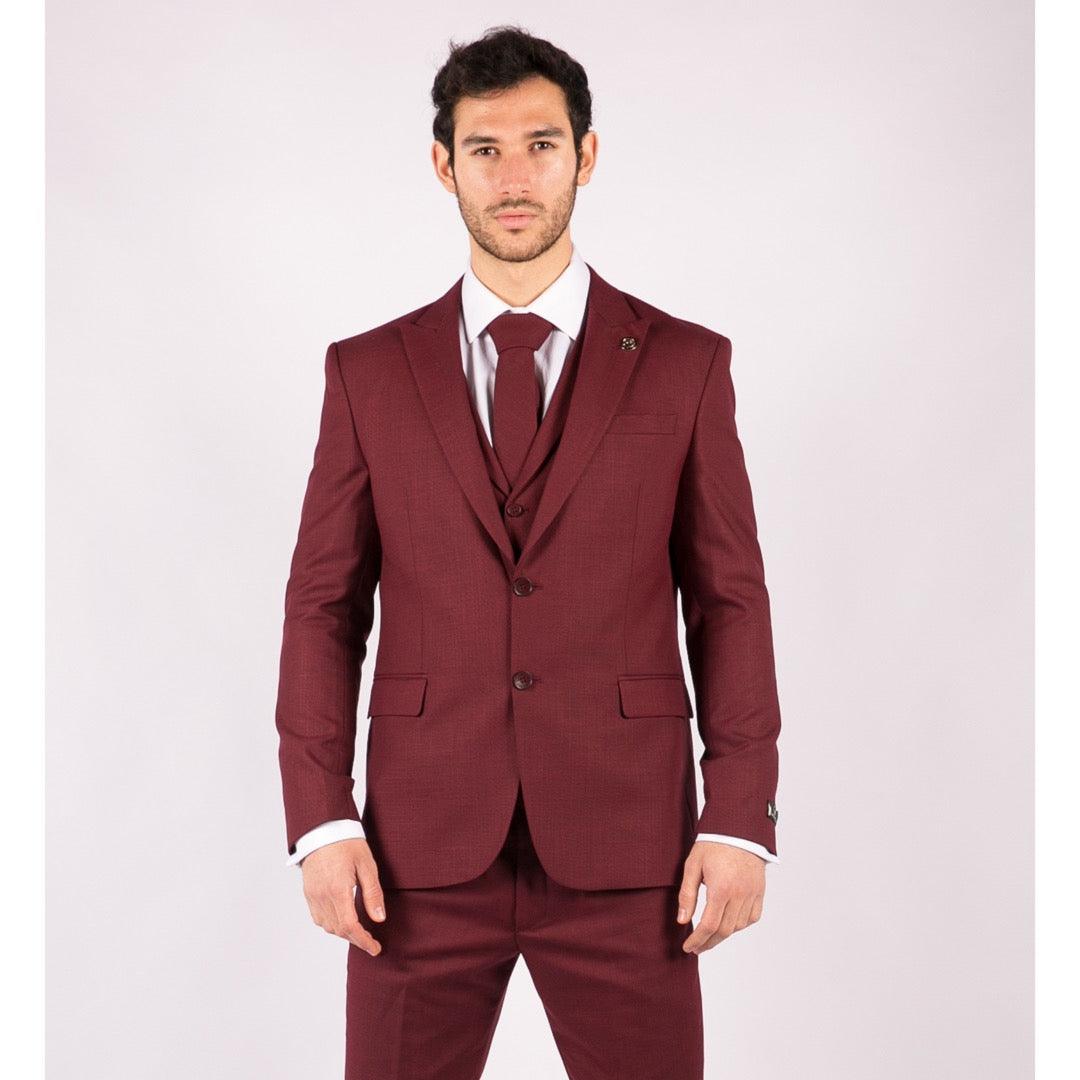 Mens 3 Piece Suit Maroon Tailored Fit Smart Formal 1920s Classic Vintage Gatsby - Knighthood Store