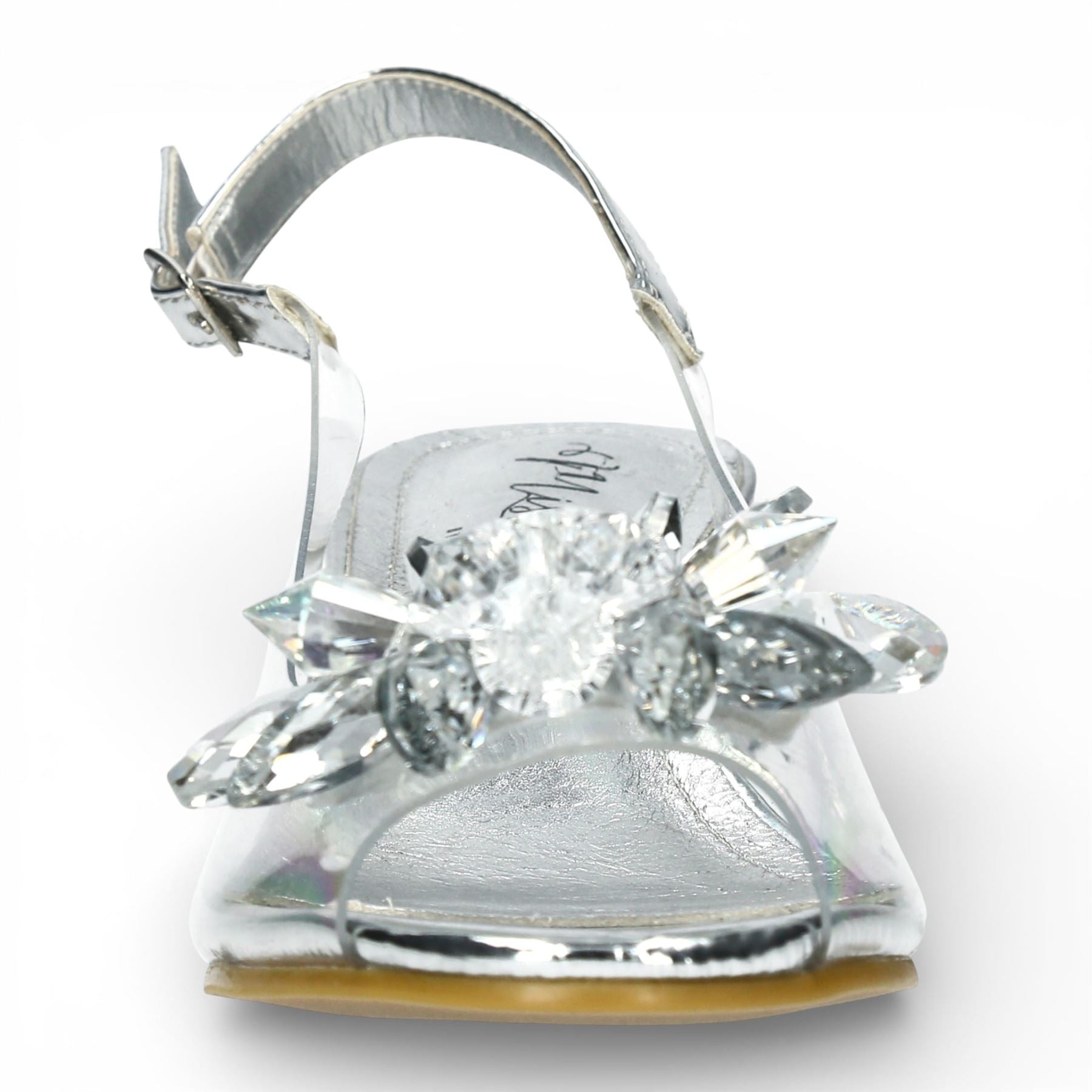 Mily 22 - Women’s Clear Silver Slip-On Heel Sandals