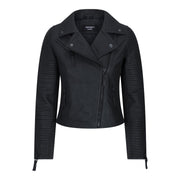 Womens Cross Zip Biker Leather Jacket Matt Black Stitch Design Slim Fit Vintage Retro - Knighthood Store