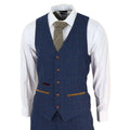 Mens Blue 3 Piece Suit Herringbone Tweed Checked Formal Dress Suits - Knighthood Store