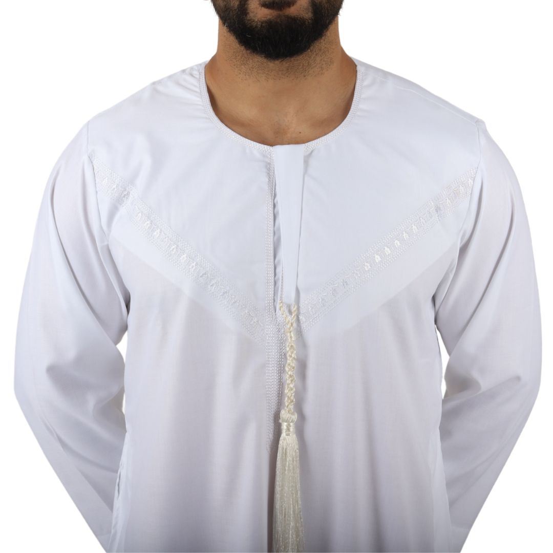 Men's Thobe Jubba Islamic Clothing Muslim Kaftan Emirati Omani Robe String Tassel