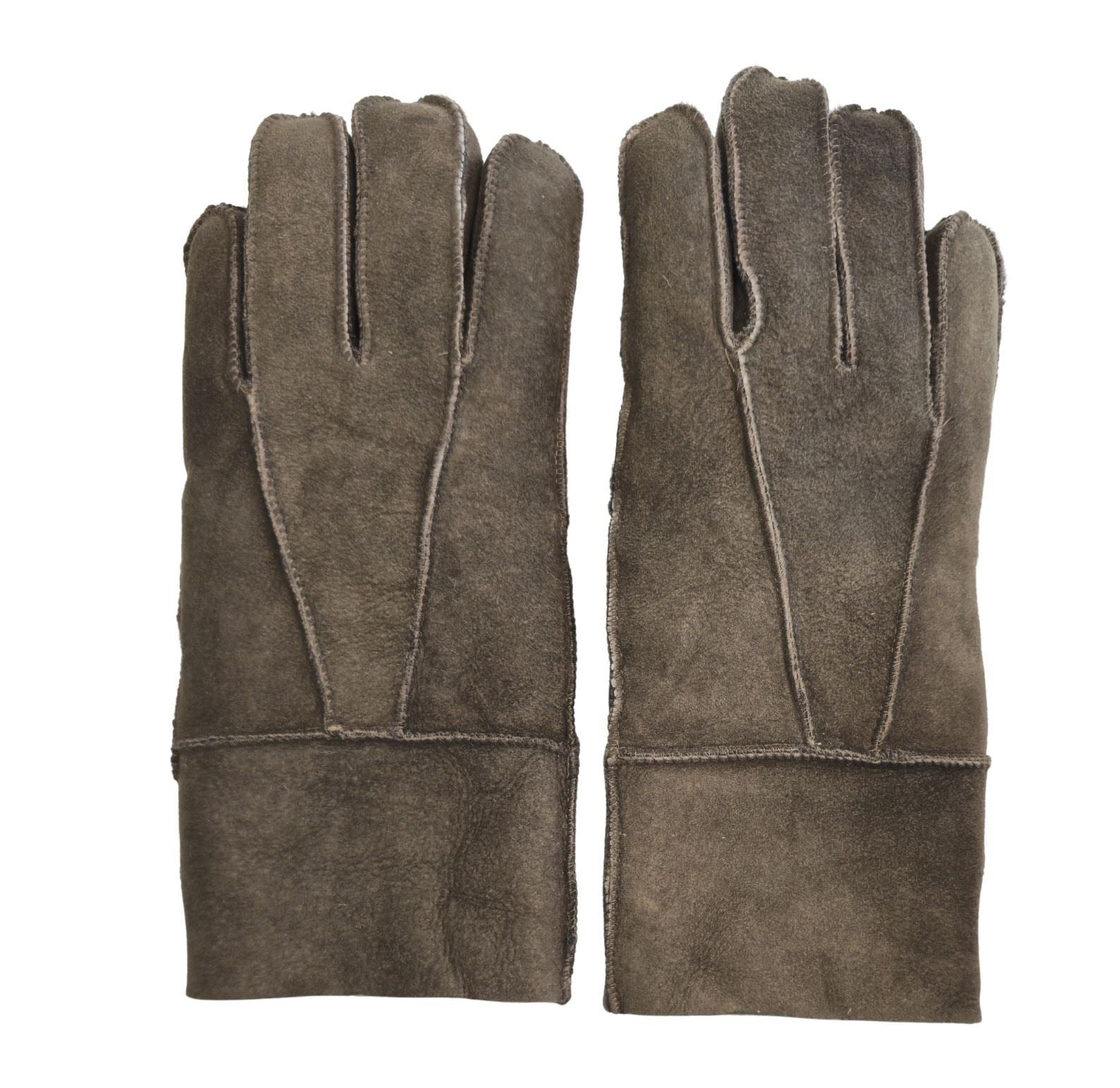 Unisex Suede Leather Shearling Wool Lined Thermal Gloves