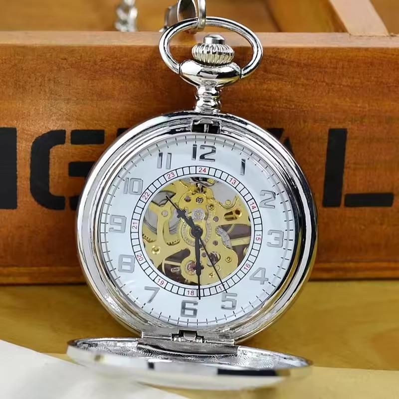 Mechanical Skeleton Half Hunter Antique Brass Pocket Watch