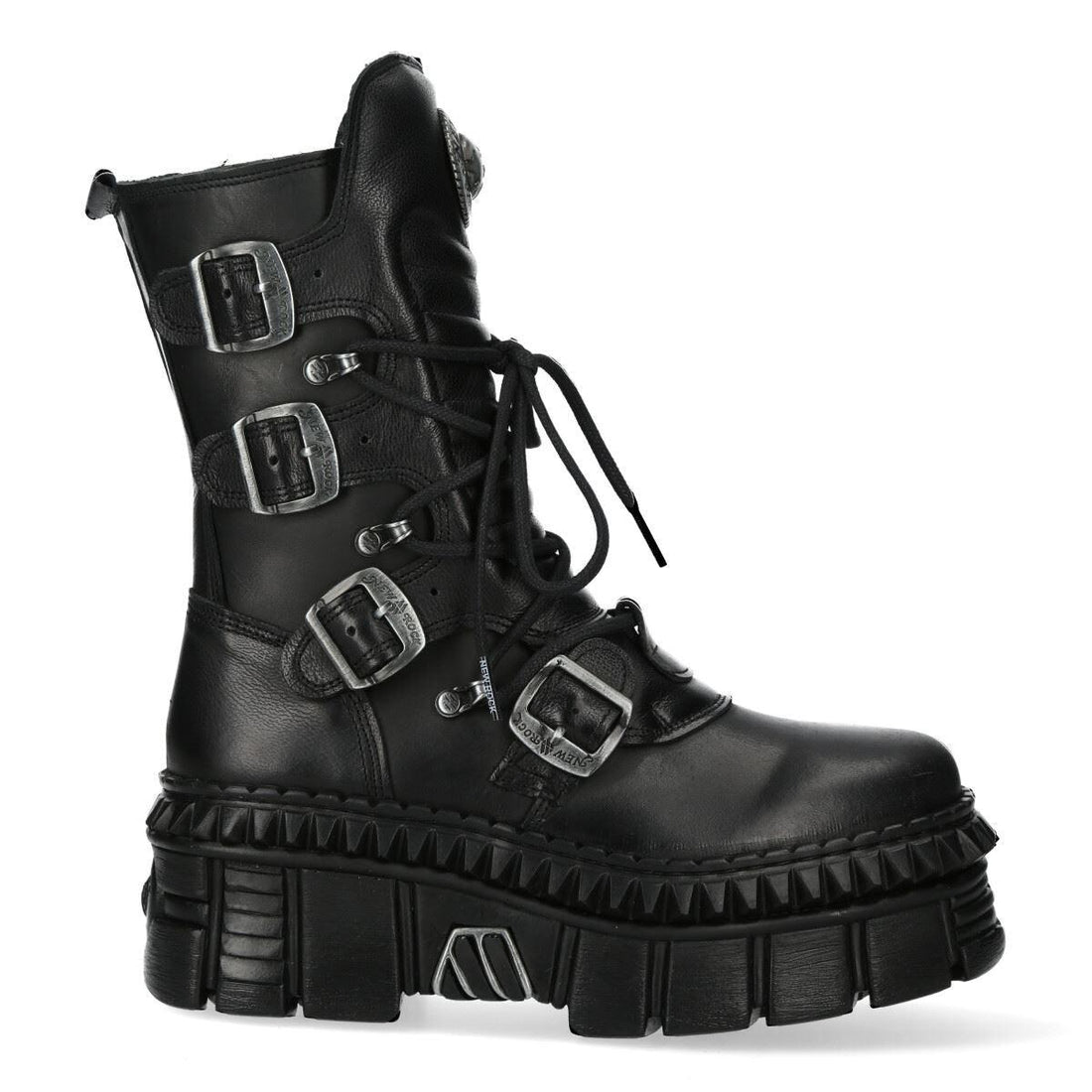 New Rock Boots Punk WALL373-S6 Unisex Metallic Black Leather Platform EMO - Knighthood Store